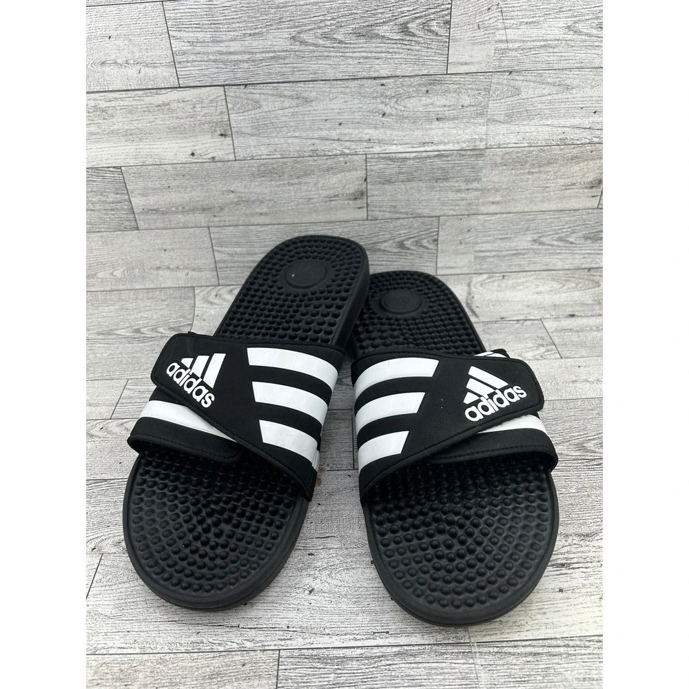 Adidas Adissage Men Black White Massage Footbed Slide Sandals F35580 Size‎ 12